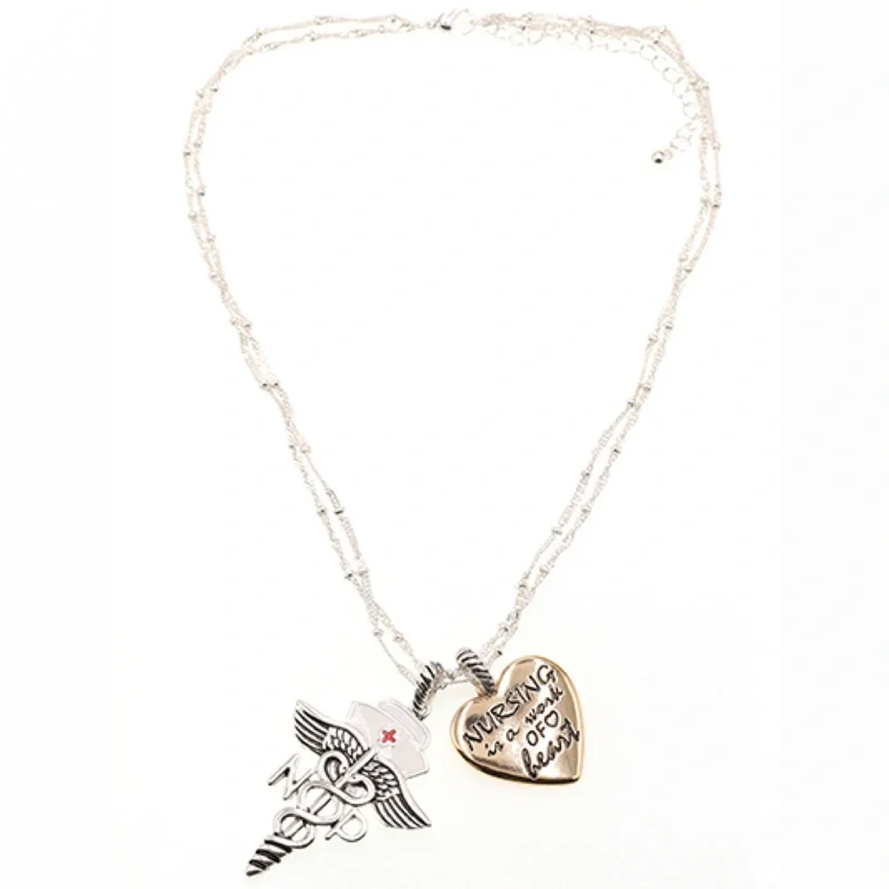 Silver and gold nursing toggle charm necklace